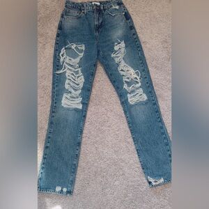 Good American Blue Distressed Straight Leg Jeans